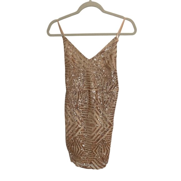 Make Your Entrance Rose Gold Sequin Tie-Back Mini Dress, size small - Picture 4 of 11